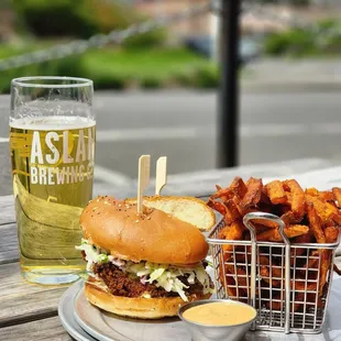 a burger and fries