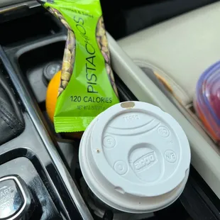 Flat white and salty pistachios for the road. Thanks