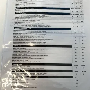 Beer menu