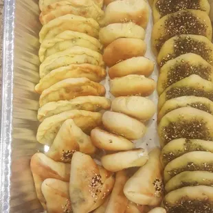 Cheese, meat, spinach pies and zaatar