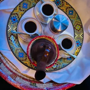 a table set with coffee and tea
