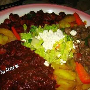 Three orders on one huge plate. The portions are huge, so make sure you're really hungry!