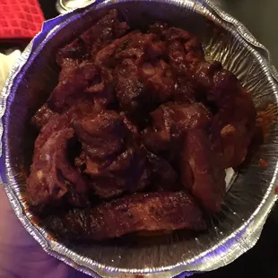 nasty ass ribs  made me crap and have gas after I ate one!!!! Don't eat the ribs!!!! I threw them in the trash waste of money