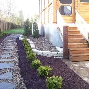 Stone &amp; Rock Pathway &amp; Mulch &amp; Shrub Installation
