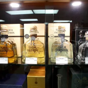 a variety of liquor bottles