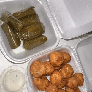 yum! Dolmas + fried mushrooms