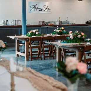 tables set up for a wedding reception