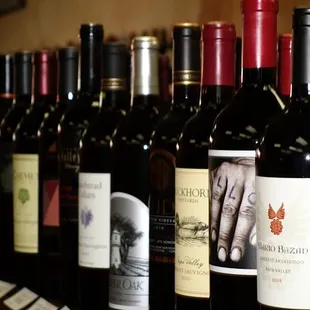 a row of wine bottles