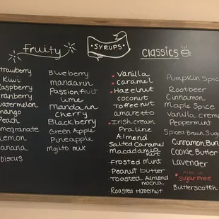Syrup Menu