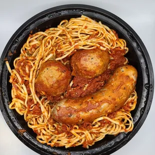 Meatball and pork sausage with linguine