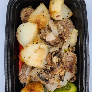 Sausage and peppers with potatoes, a house special