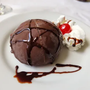 Coffee ice cream covered in chocolate