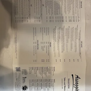 Takeout menu with old pricing
