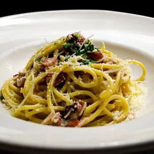 Pici Carbonara- Thick spaghetti, pancetta, parmigiano, fresh egg yolk