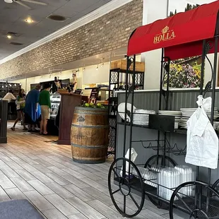 a bar with a red canopy