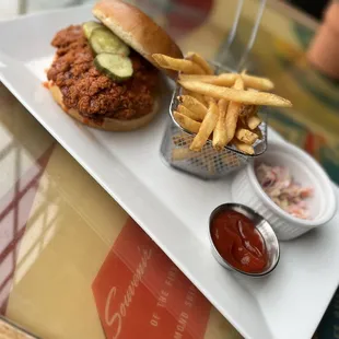 Buffalo Spicy Chicken Sandwhich w/fries and slaw on the side