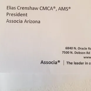 President of this company who is failing at providing services for our community