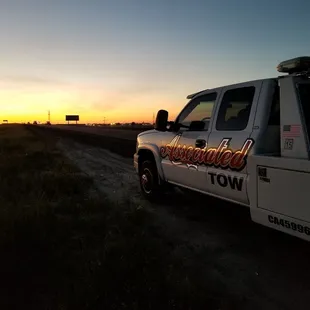 Beautiful sunset on the side of the highway