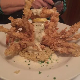 Special of the night- Soft shell crab stuffed with seafood dressing, shrimp, and crabmeat. Delicious!