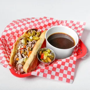 a hot dog and a cup of coffee