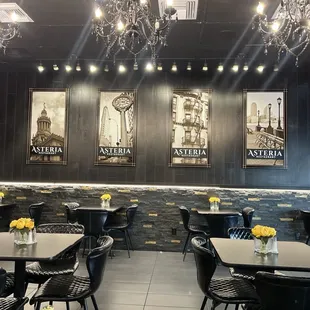 tables and chairs in a restaurant