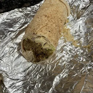Falafel Wrap cut in half.