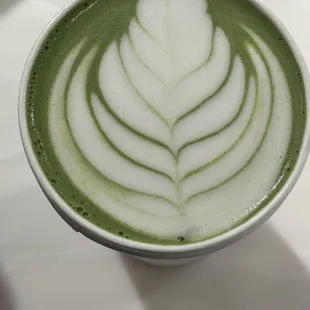 Matcha green tea latte with homemade almond milk