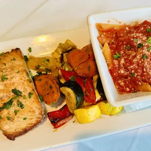 Maple-bourbon salmon with vegetables and pasta
