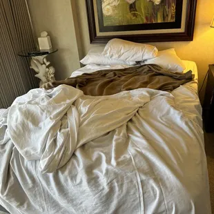 The bed - two flat sheets and an old blanket