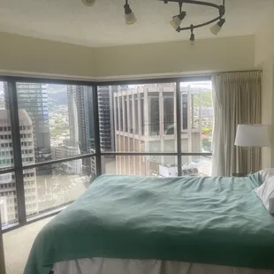 Separate bedroom with gorgeous views of the city and mountains.