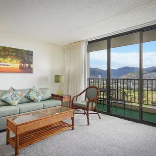 Aston at the Waikiki Banyan - 1 Bedroom Mountain View Living Area