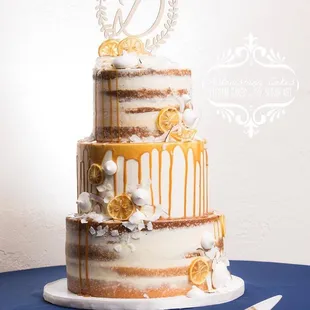 Lemon Caramel Drip Wedding Cake