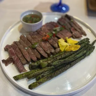 Wagyu steak, asparagus, and a chutney that was delicious!