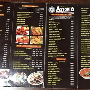 the menu of the restaurant