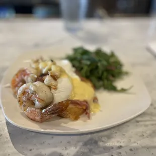 Maryland lump crab, shrimp and prosciutto eggs Benedict.