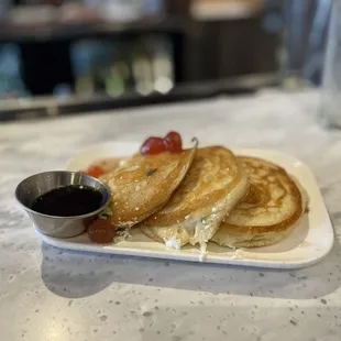 Herb ricotta-filled pancakes with Ohio maple syrup (you will not be disappointed!)