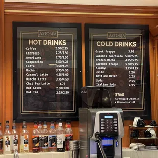 Drink menu at Astoria Pastry Shop in downtown Detroit.