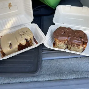 coffee frosted on the left chocolate on the right! had to buy four! the aroma of the frosting smelled like a coffee shop
