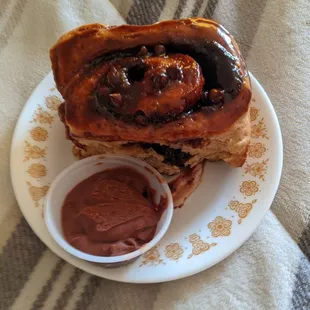 Chocolate cinnamon roll, reheated