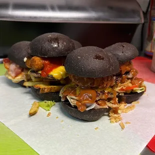 a close up of a sandwich on a cutting board
