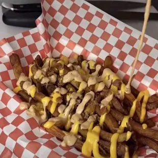 Astro Fries, - excellent skin on fries, bacon, cheese sauce and Astro sauce!