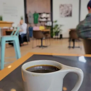 a cup of coffee on a table