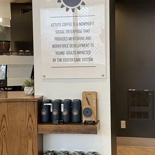 a display of coffee mugs