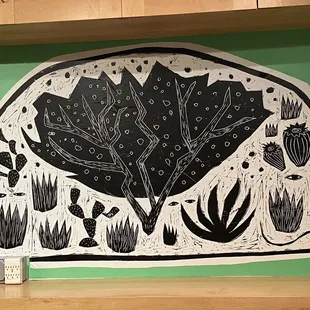 A second woodcut in the Creative room.