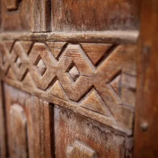 a close up of a wooden door