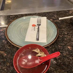 Clear soup with hibachi set up