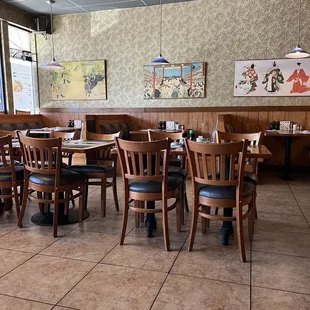tables and chairs in a restaurant