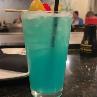 a blue cocktail