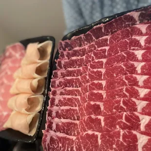 Left: chicken and pork set ($22.95) Right: kalbi set ($23.95)