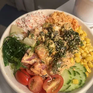 Rainbow bowl with extra spicy crab.